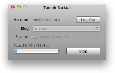 Tumblr Backup 1.0 : Main window