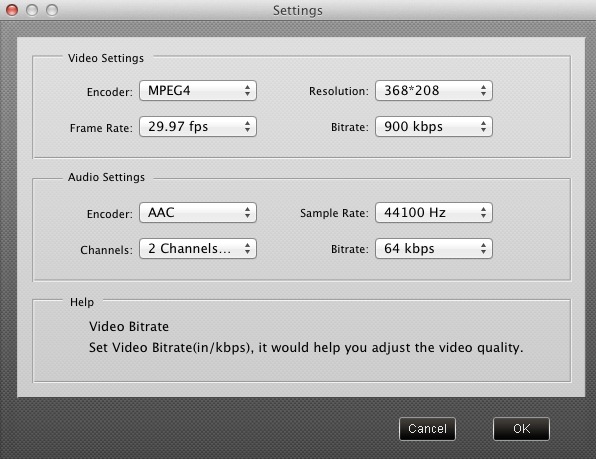 Free FLV to PSP Converter for Mac 1.0 : Settings