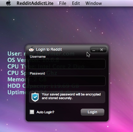 RedditAddictLite 1.0 : Main window