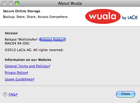 Wuala 1.0 beta : About Window