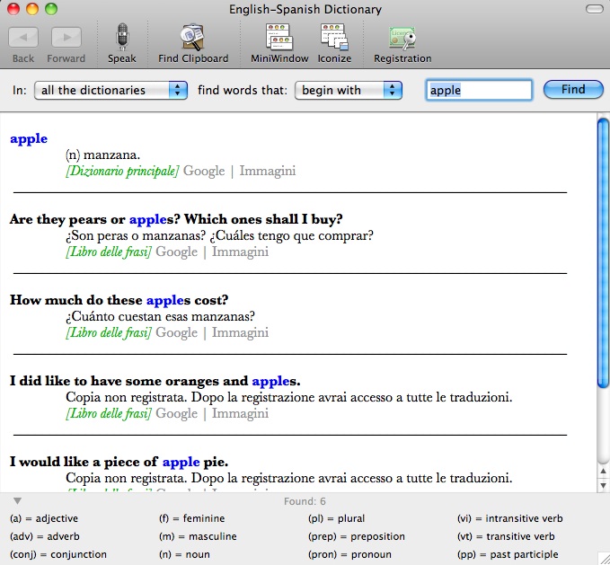 English-Spanish Dictionary 2008.0 : User Interface