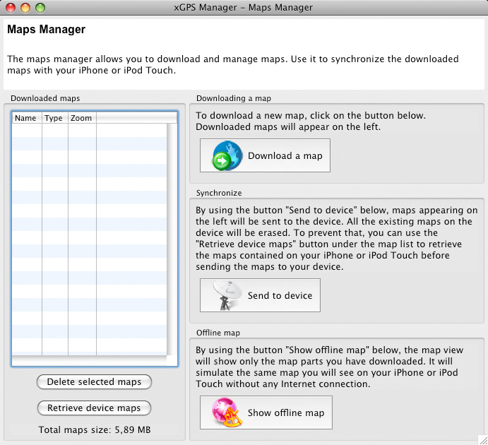 xGPS Manager 1.1 : Main window