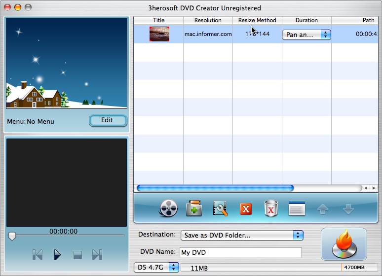 3herosoft DVD Creator 3.5 : Main window