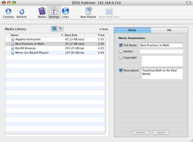 QTSS Publisher 1.0 : Main window