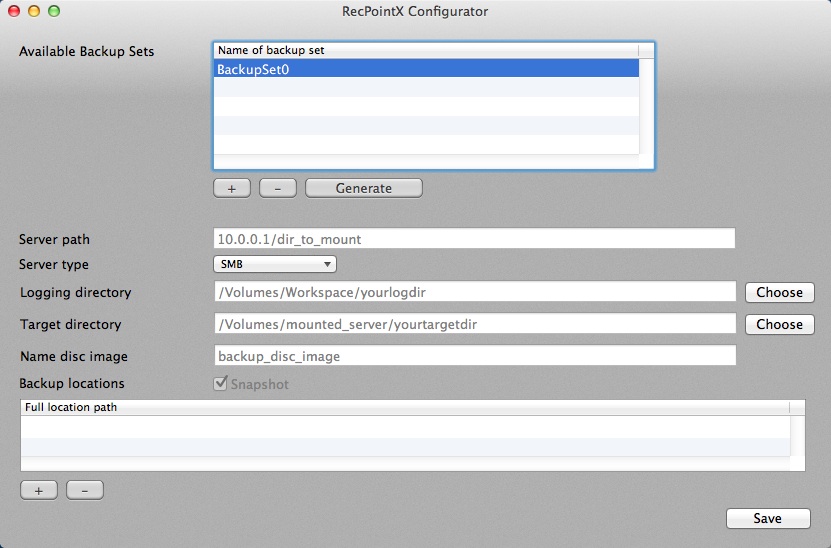 RecPointX Configurator 1.0 : Main window