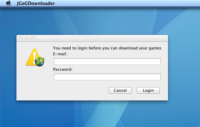JGoGDownloader 1.0 : Log in window
