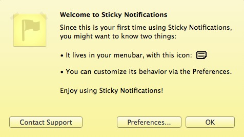 Sticky Notifications : Welcome window