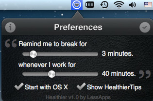 Healthier: Break Reminder 1.2 : Preferences window