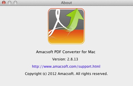 Amacsoft PDF Converter for Mac 2.8 : About window