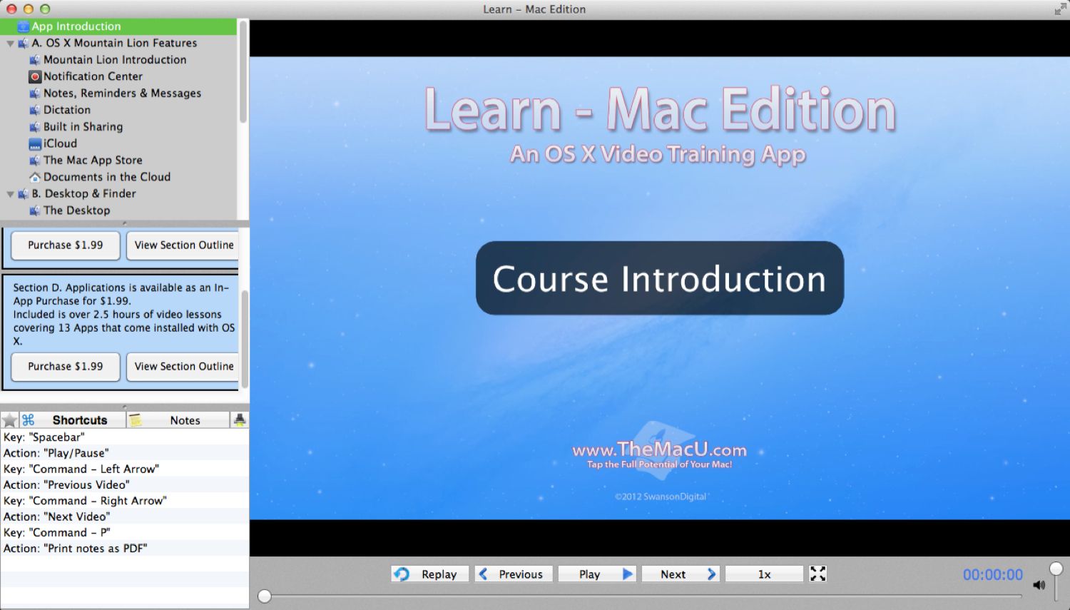 Learn - Mac Edition 3.0 : Default Screen