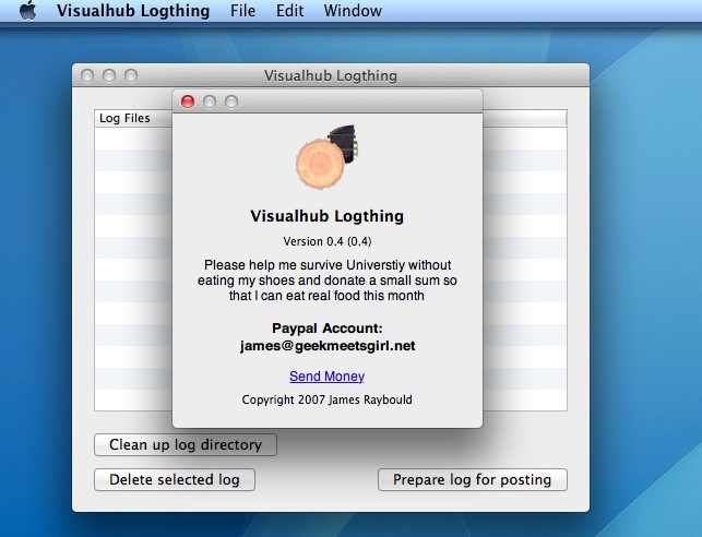 Visualhub Logthing 0.4 : Main window