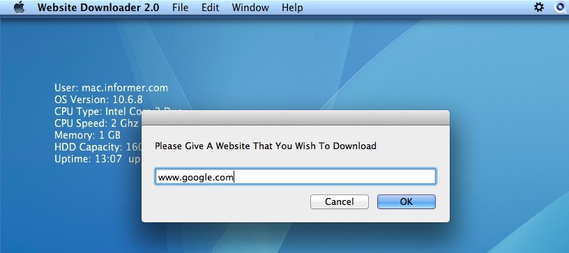 Website Downloader 2.0 : Main window