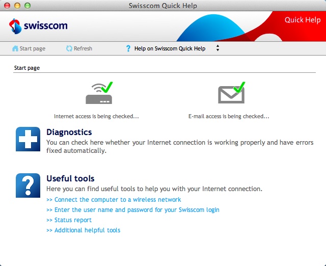 Swisscom Quick Help 1.0 : Main window