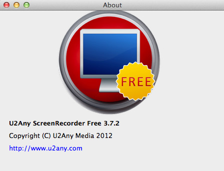 U2Any Screen Recorder Free 3.7 : About window
