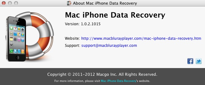 Macgo Mac iPhone Data Recovery 1.0 : About window