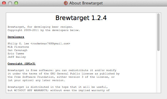 Brewtarget 1.2 : About window