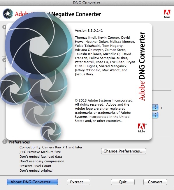 Adobe DNG Converter 8.3 : About Window