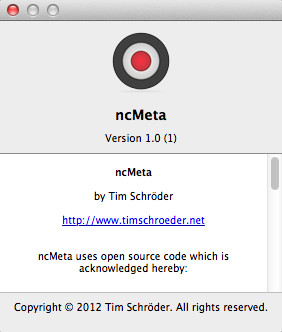 ncMeta 1.0 : About window