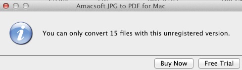 Amacsoft JPG to PDF for Mac 2.1 : Trial limitation