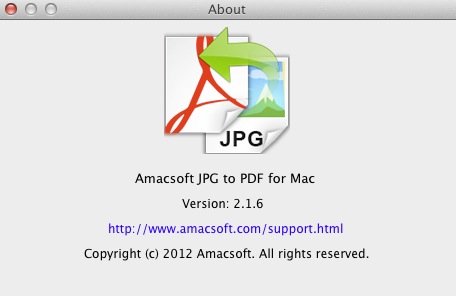 Amacsoft JPG to PDF for Mac 2.1 : About window