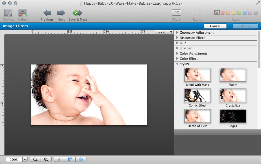 GraphicConverter 8.8 : Selecting Visual Effect