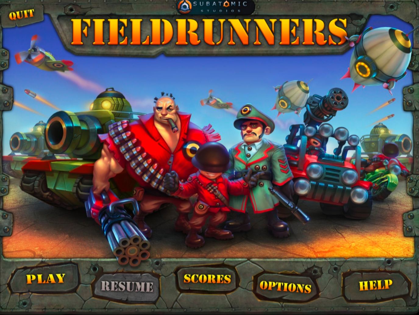 Fieldrunners 1.0 : Main menu