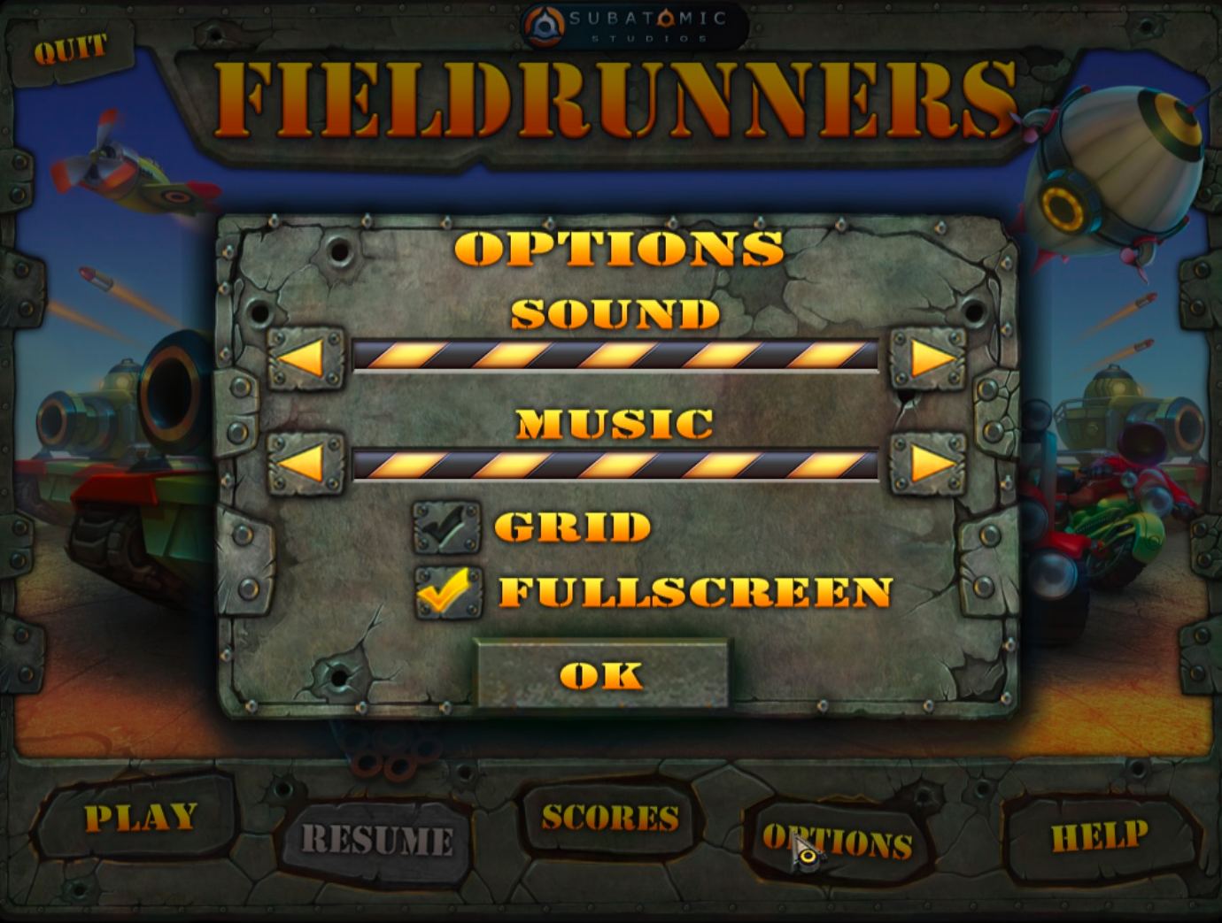Fieldrunners 1.0 : Options