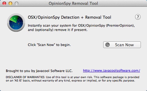 OpinionSpy Removal Tool 1.0 : Main window