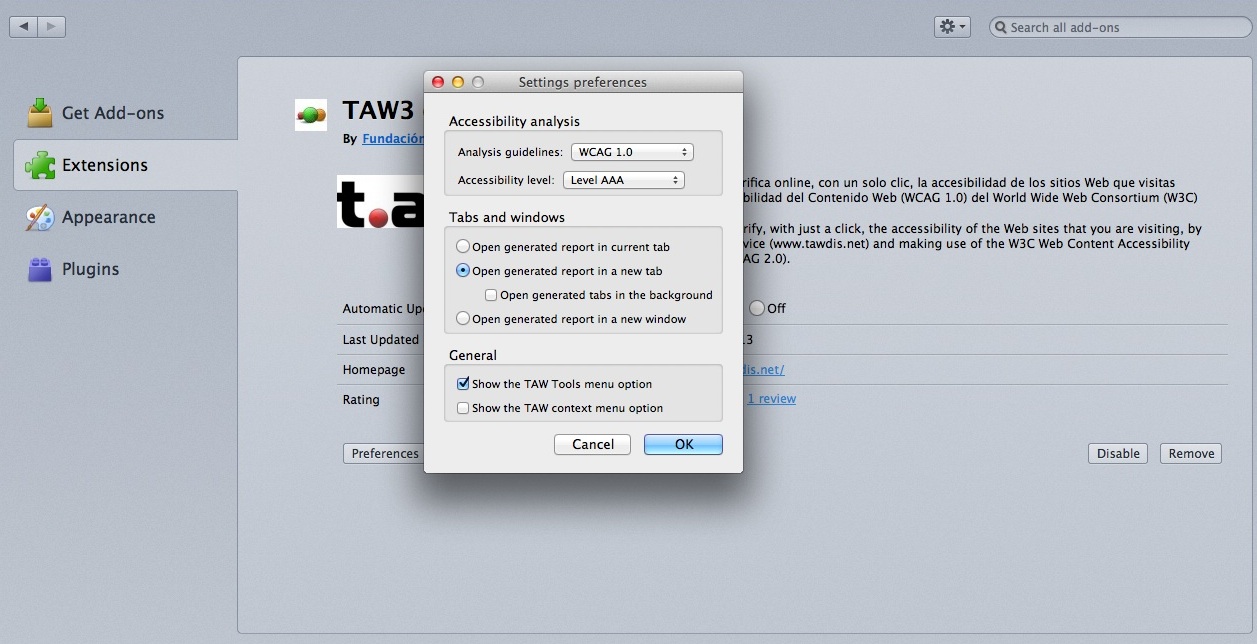 taw3 0.9 : Main window