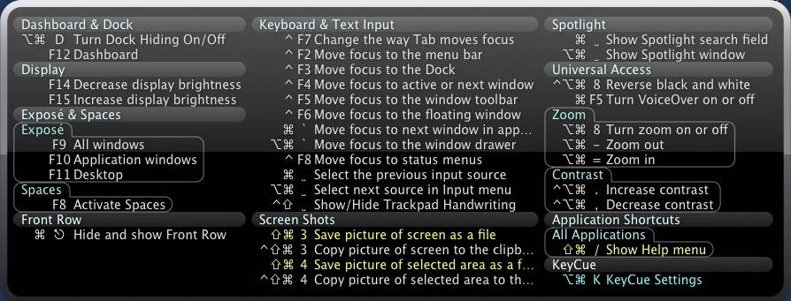 KeyCue 6.5 : KeyCue Table