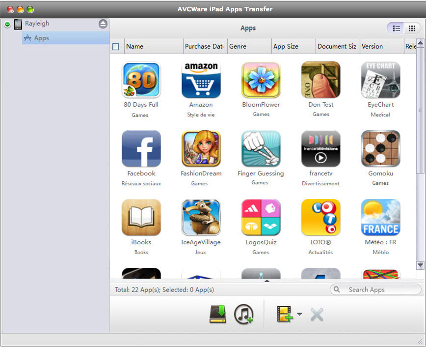 AVCWare iPad Apps Transfer for Mac 1.0 : Main Window