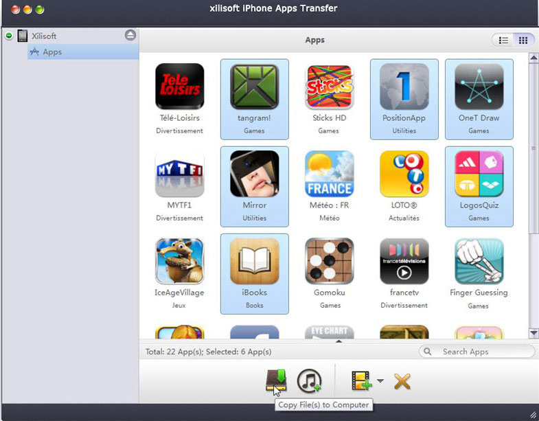 Xilisoft iPhone Apps Transfer for Mac 1.0 : Main Window