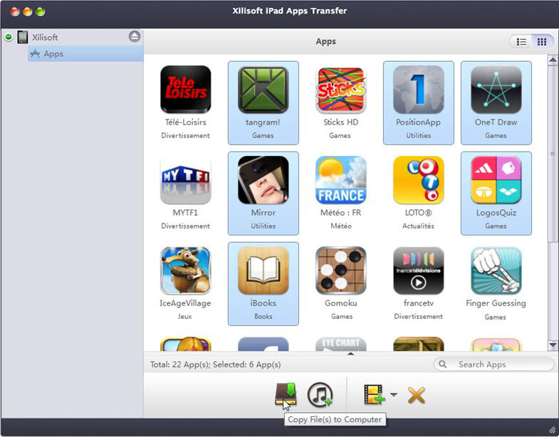 Xilisoft iPad Apps Transfer for Mac 1.0 : Main Window