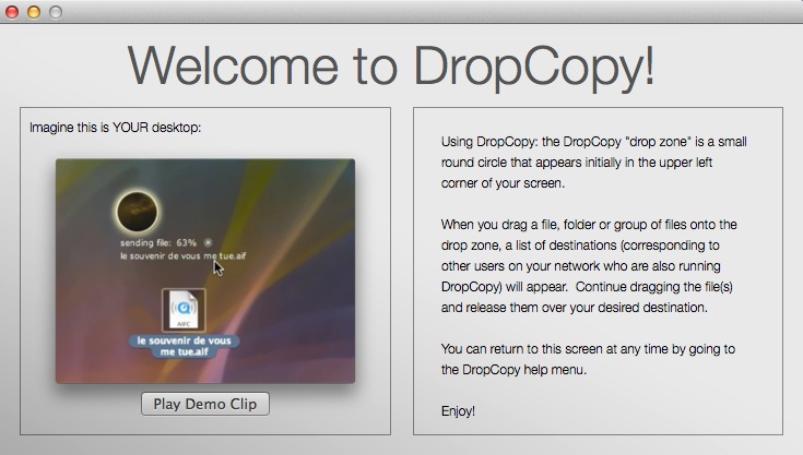 DropCopy 1.8 : Welcome window