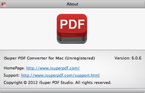 iSuper PDF Converter for Mac 6.0 : About Window