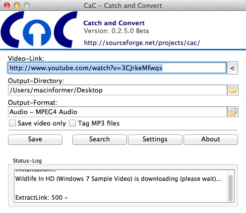 CaC - Catch And Convert 0.2 beta : Main window