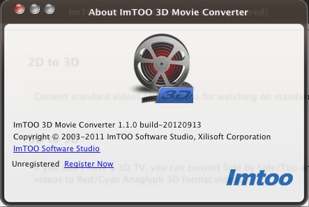 ImTOO 3D Movie Converter 1.1 : About window