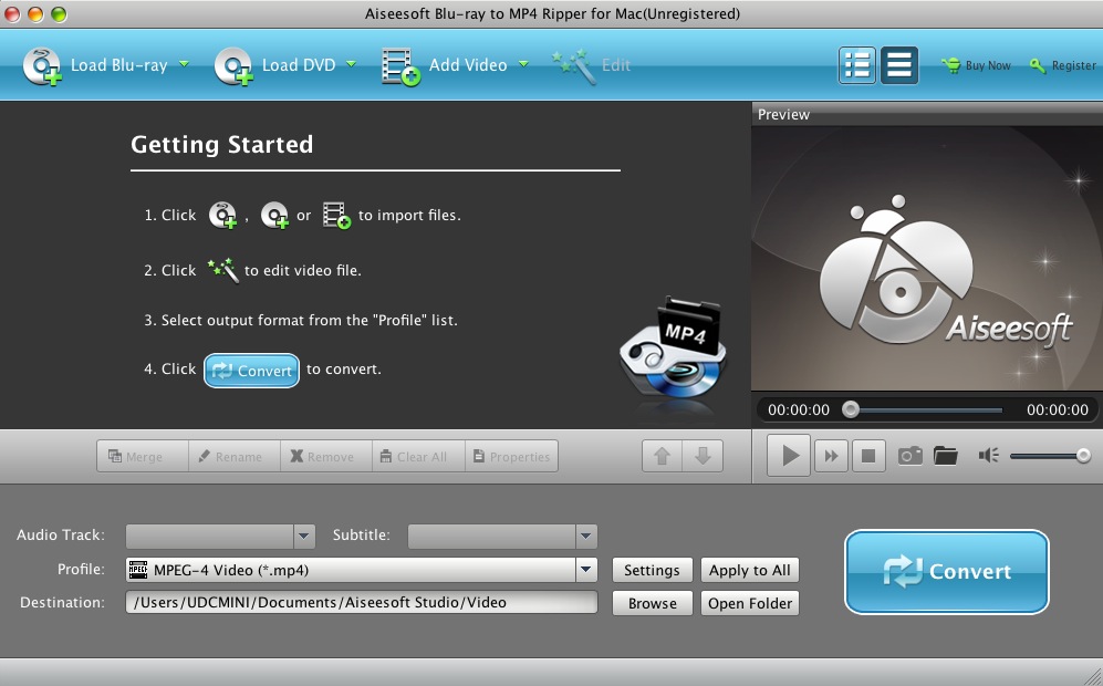 Aiseesoft Blu-ray to MP4 Ripper for Mac 6.2 : Main window
