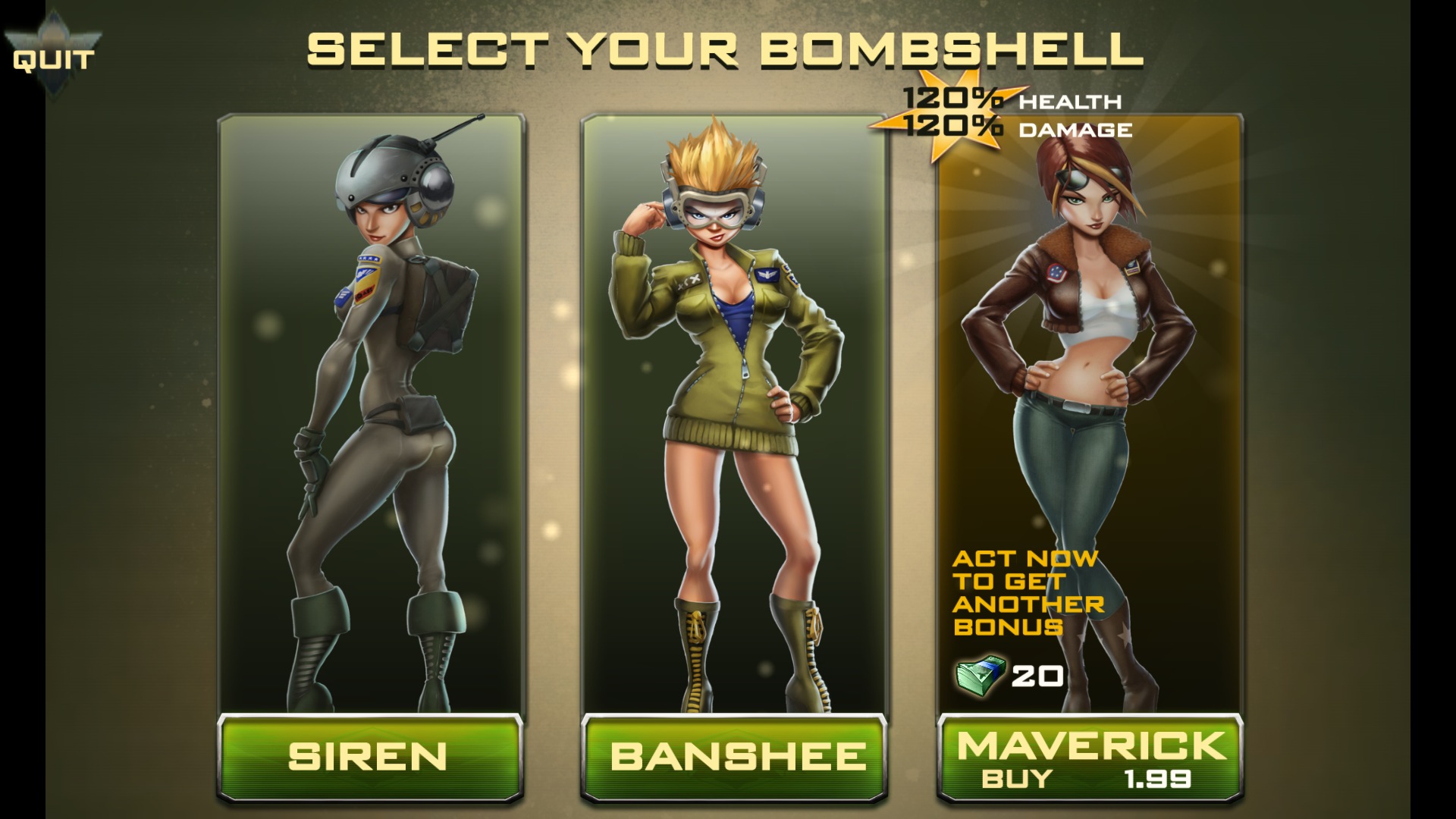 Bombshells: Hell's Belles 1.0 : Character selection