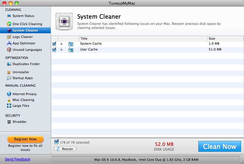 TuneupMyMac 1.7 : System Cleaner