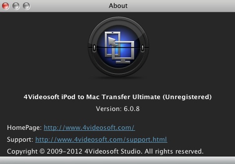 4Videosoft iPod to Mac Transfer Ultimate 6.0 : About window