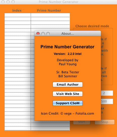 Prime Number Generator 2.2 : Main Window