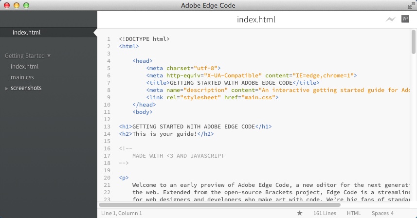 Adobe Edge Code 0.2 : Main Window
