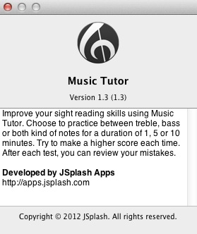 Music Tutor (Sight Reading Improver) 1.3 : About window