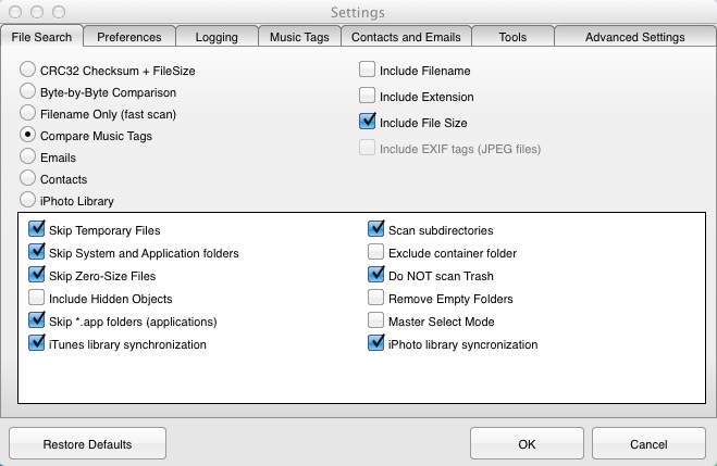 EasyDuplicateFinder 4.4 : Configuring File Scan Settings