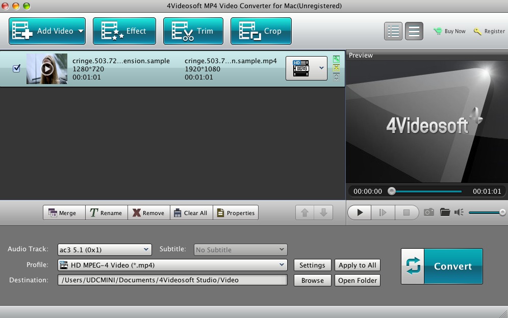 4Videosoft MP4 Video Converter for Mac 5.0 : Main window