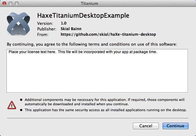 HaxeTitaniumDesktopExample 1.0 : Main window