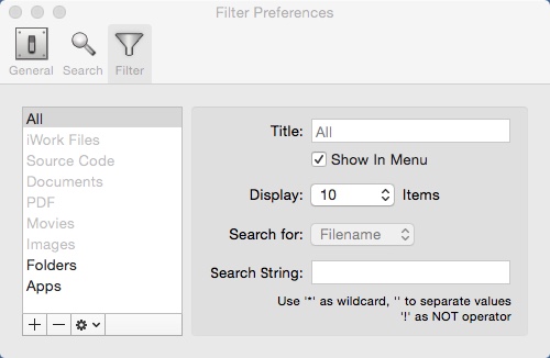 Recent Menu 1.2 : Configuring Filter Settings