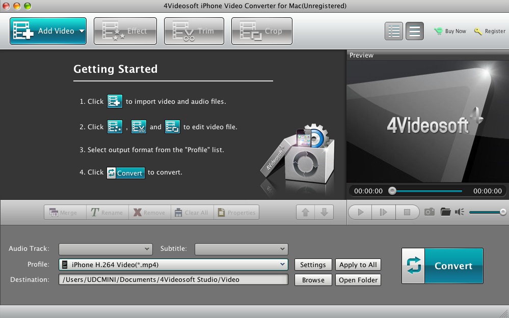 4Videosoft iPhone Video Converter for Mac 5.0 : Main window