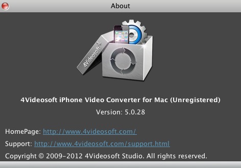 4Videosoft iPhone Video Converter for Mac 5.0 : About window